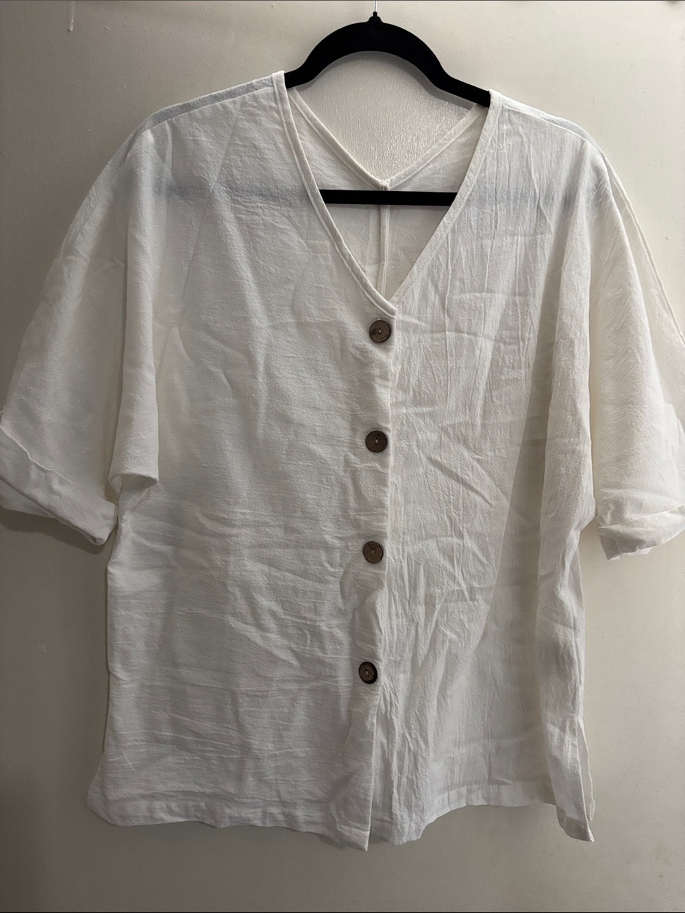 Women’s White Button-Front Linen-Blend Shirt